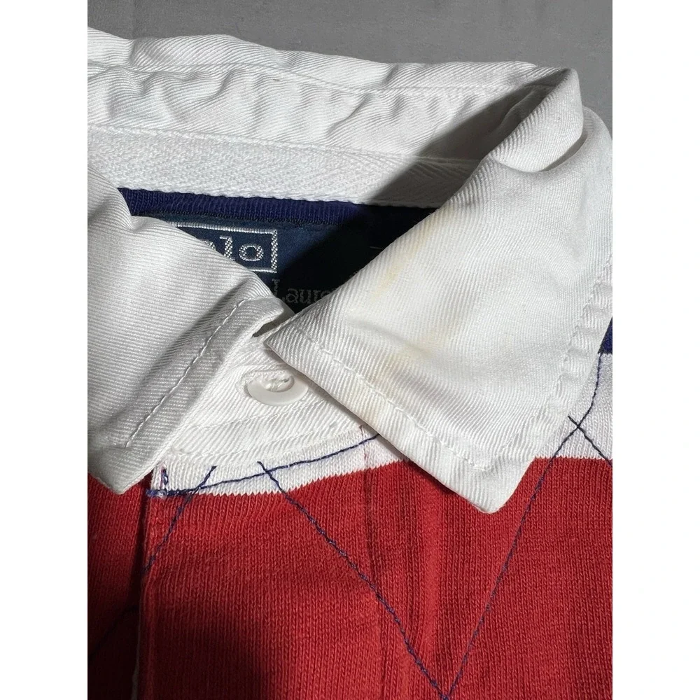 Polo Ralph Lauren Rugby Shirt Men's L Long Sleeve Striped Embroidered Patchwork